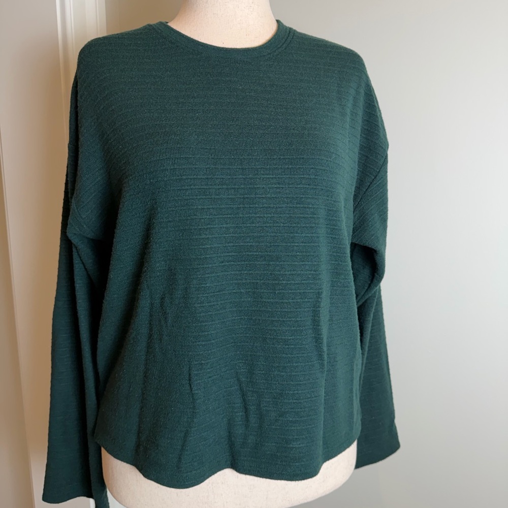 Sanctuary Dark Green Ribbed Crewneck Top/Sweater